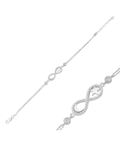 Gümüş Ay Yıldız Sonsuzluk Bayan Bileklik