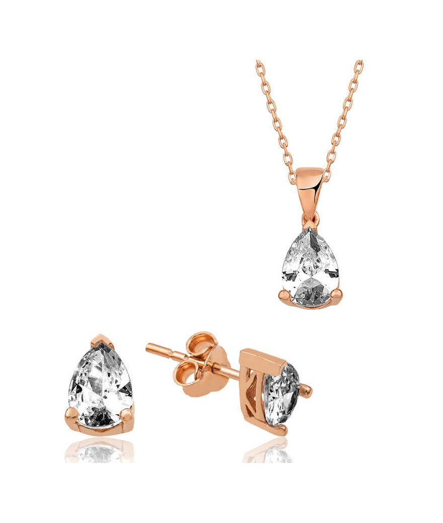 ​Gümüş Rose Damla Taş İkili Set