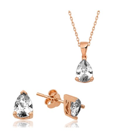 ​Gümüş Rose Damla Taş İkili Set