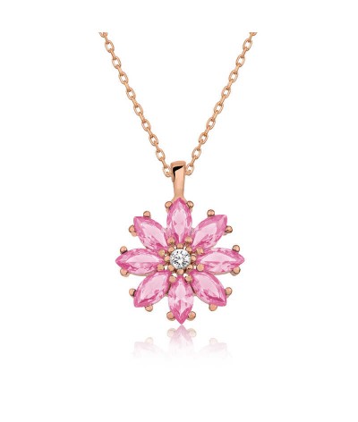 Gümüş Pembe Çiçek Kolye