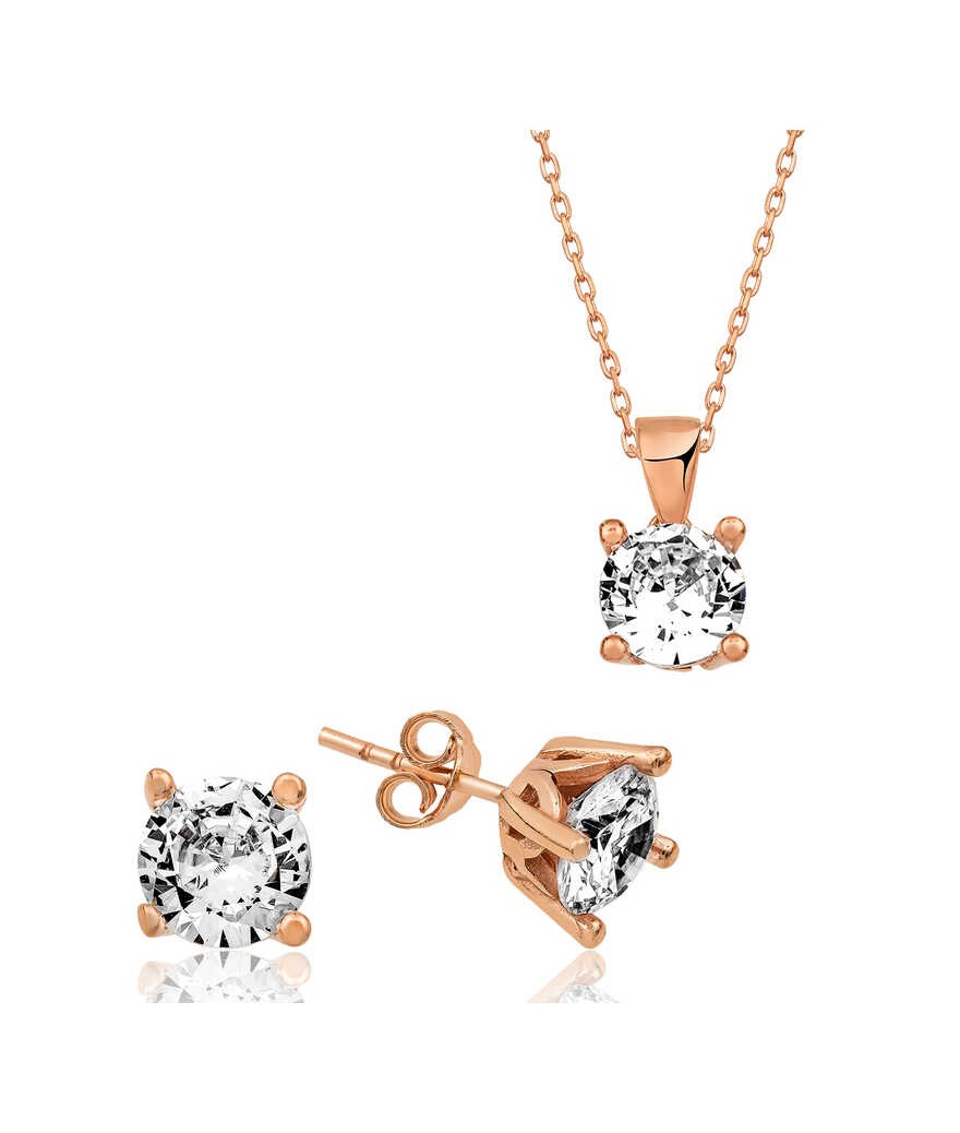 ​Gümüş Rose Tek Taş İkili Set