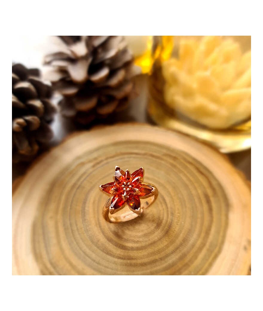 Gümüş Kırmızı Lotus Çiçeği Yüzük