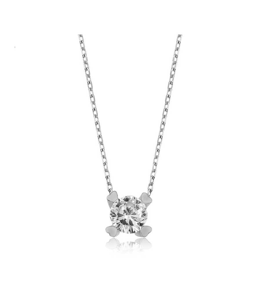 ​Gümüş Kalpli Tek Taş Bayan Kolye