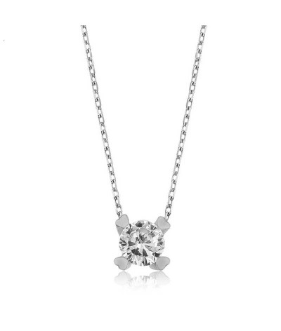 ​Gümüş Kalpli Tek Taş Bayan Kolye