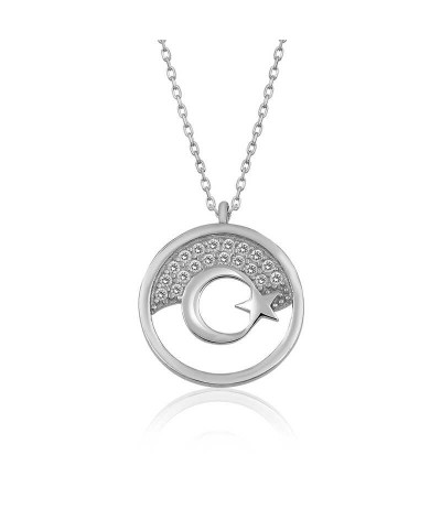 Gümüş Ay Yıldız Bayan Kolye