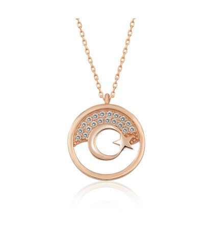 Gümüş Rose Ay Yıldız Bayan Kolye