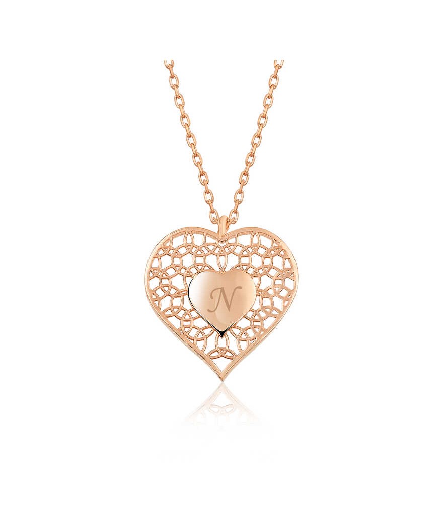 ​Gümüş Kişiye Özel Kalbin İçinde Kalp Bayan Kolye