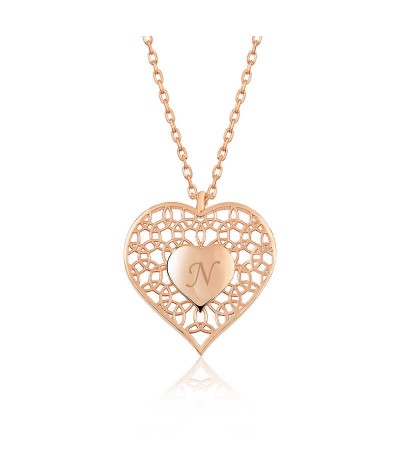 ​Gümüş Kişiye Özel Kalbin İçinde Kalp Bayan Kolye