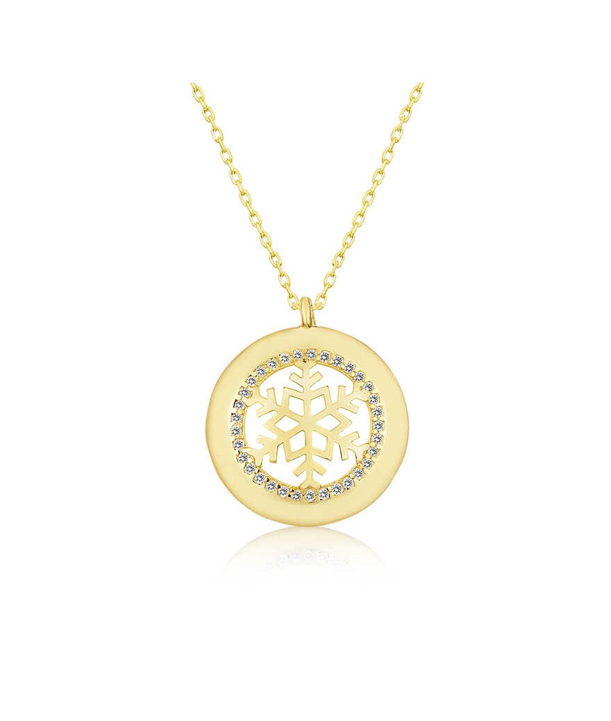 Gümüş Gold Kar Tanesi Bayan Kolye