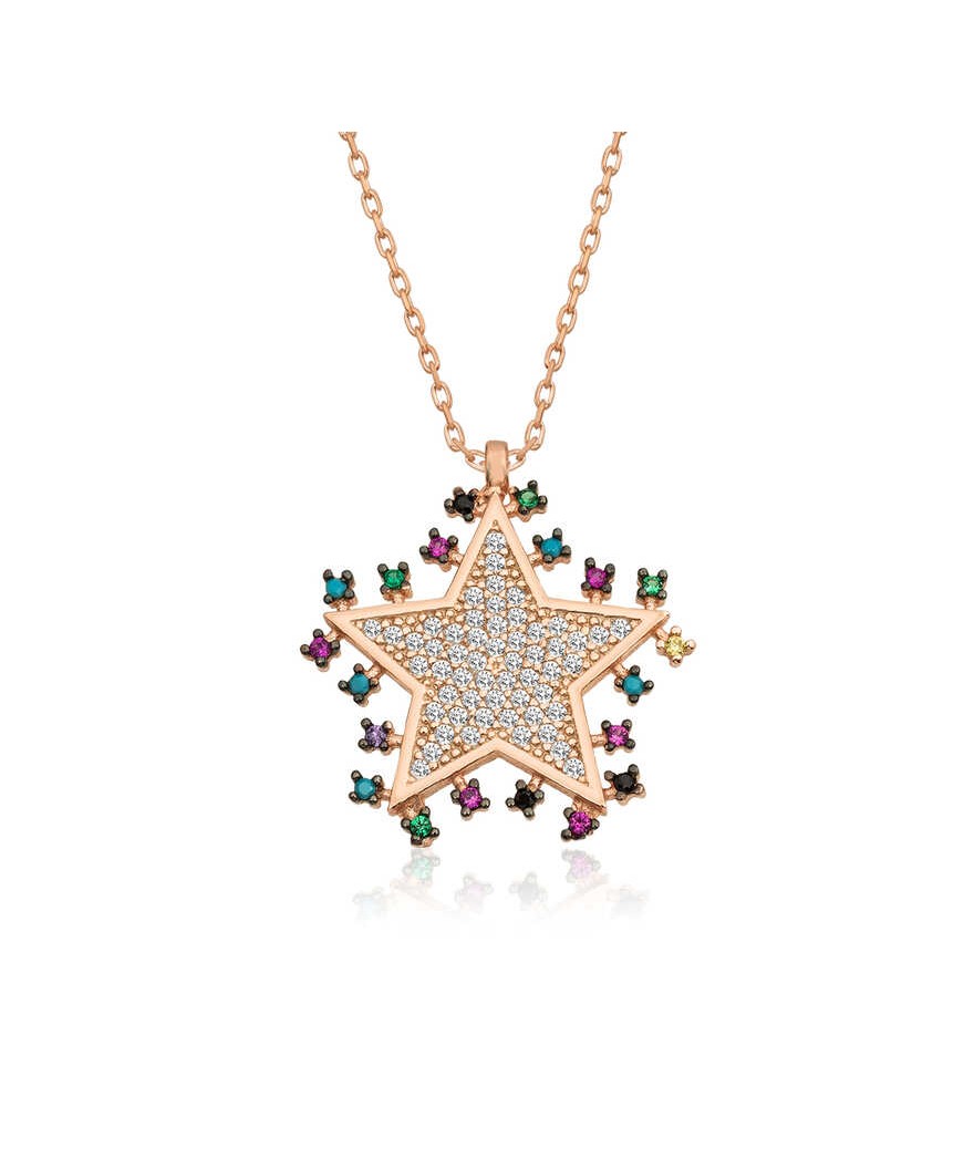 Gümüş Rose Parlayan Yıldız Kolye