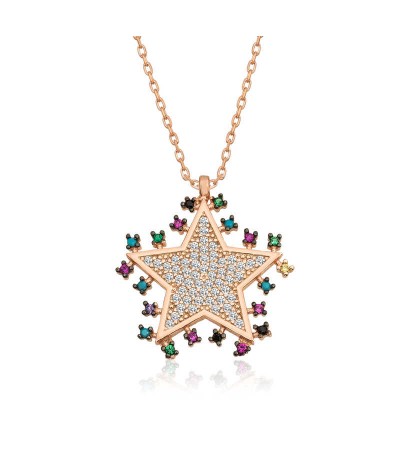 Gümüş Rose Parlayan Yıldız Kolye