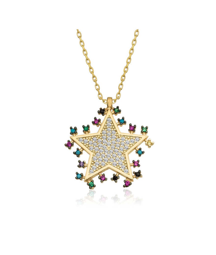 Gümüş Gold Parlayan Yıldız Kolye