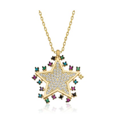 Gümüş Gold Parlayan Yıldız Kolye