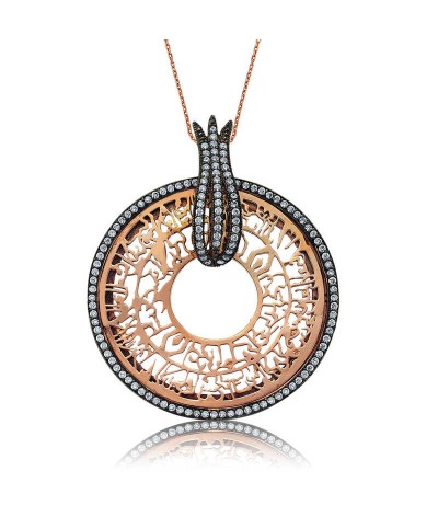 Gümüş Lale Desenli Nur Suresi Kolye