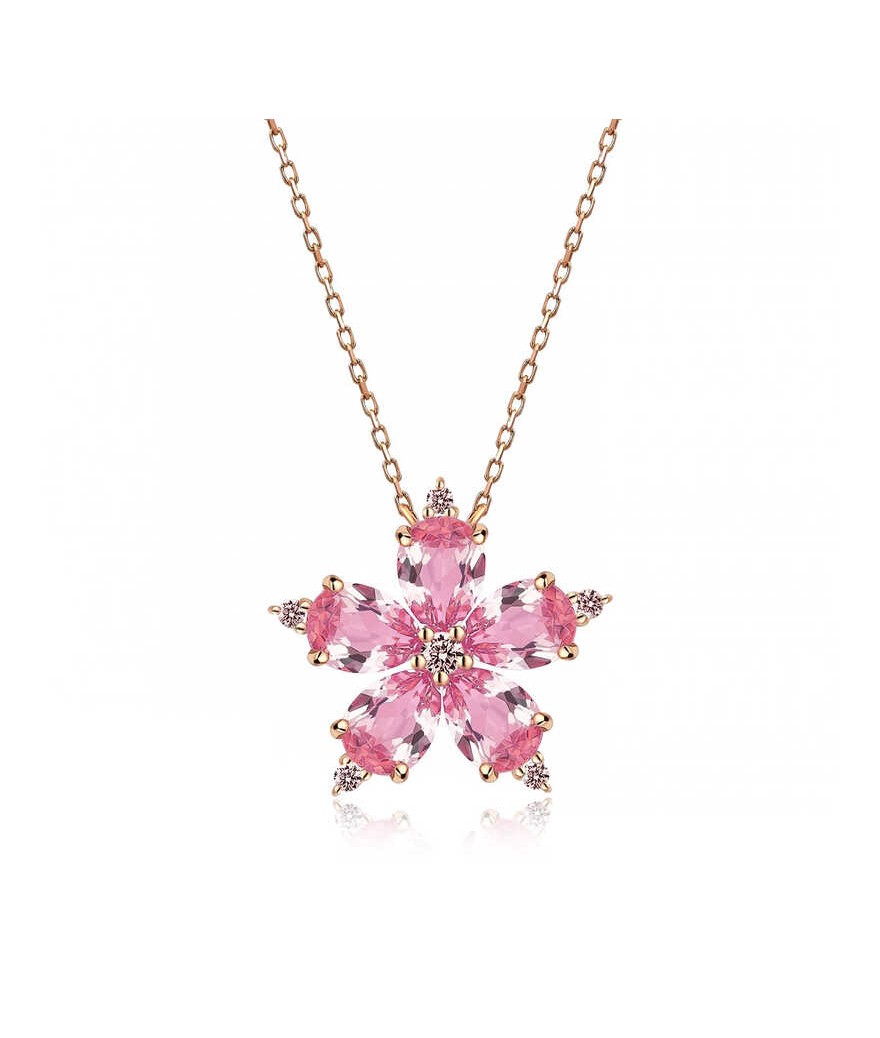 Gümüş Pembe Kamelya Çiçeği Kolye