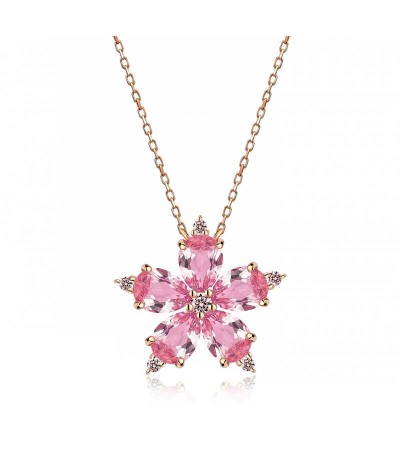 Gümüş Pembe Kamelya Çiçeği Kolye