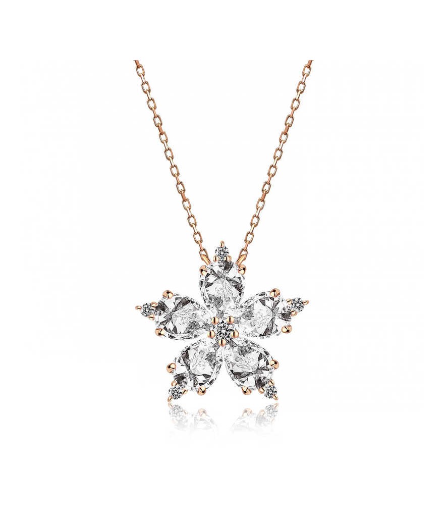 Gümüş Beyaz Kamelya Çiçeği Kolye