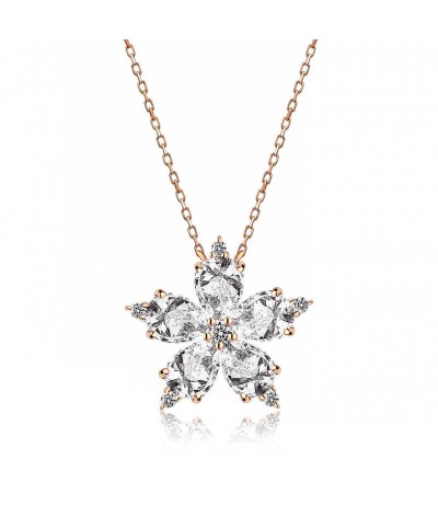 Gümüş Beyaz Kamelya Çiçeği Kolye