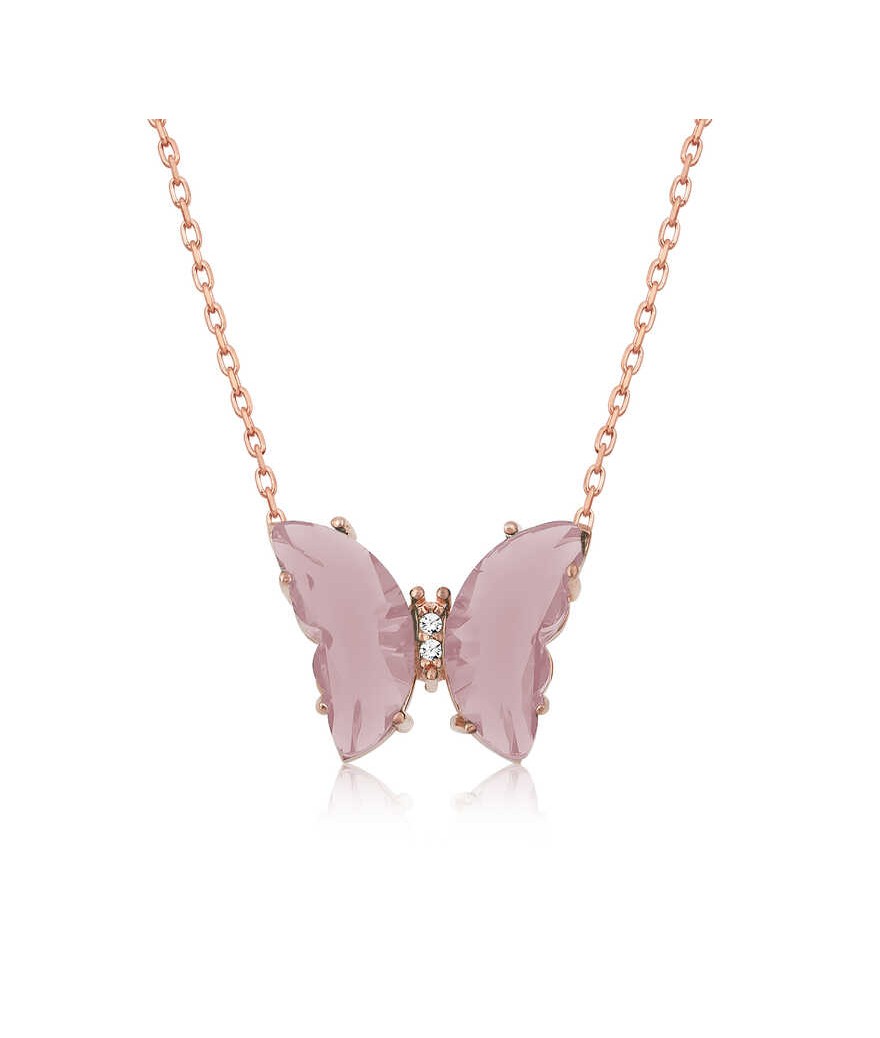 Gümüş Pudra Cam Kelebek Kolye