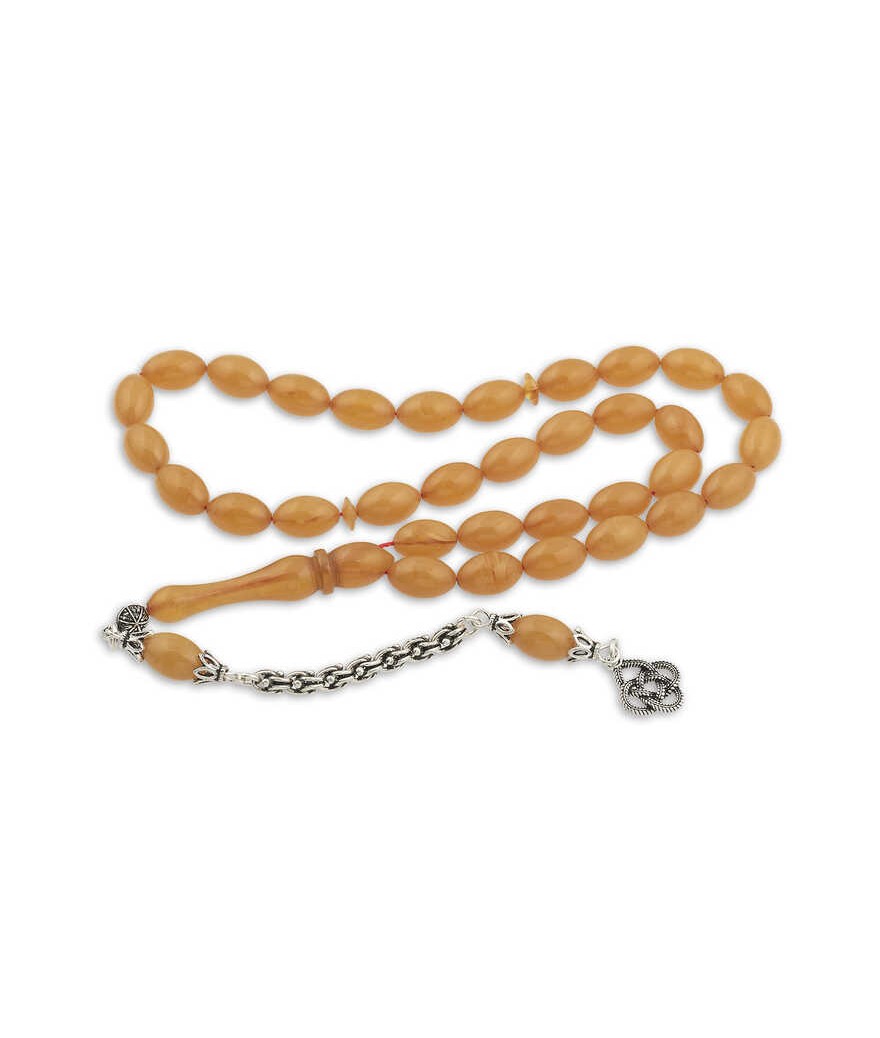 Gümüş Püskül Arpa Sıkma Kehribar Tesbih