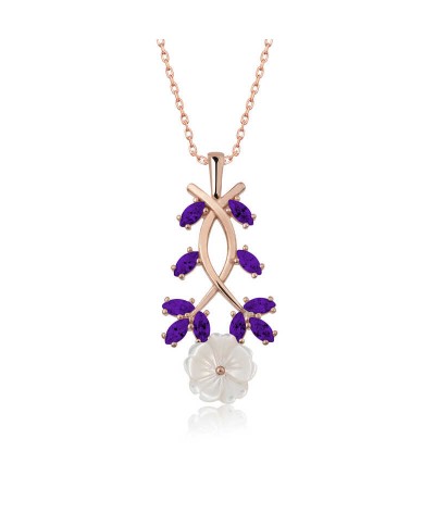 Gümüş Mor Yapraklı Bahar Çiçeği Kolye