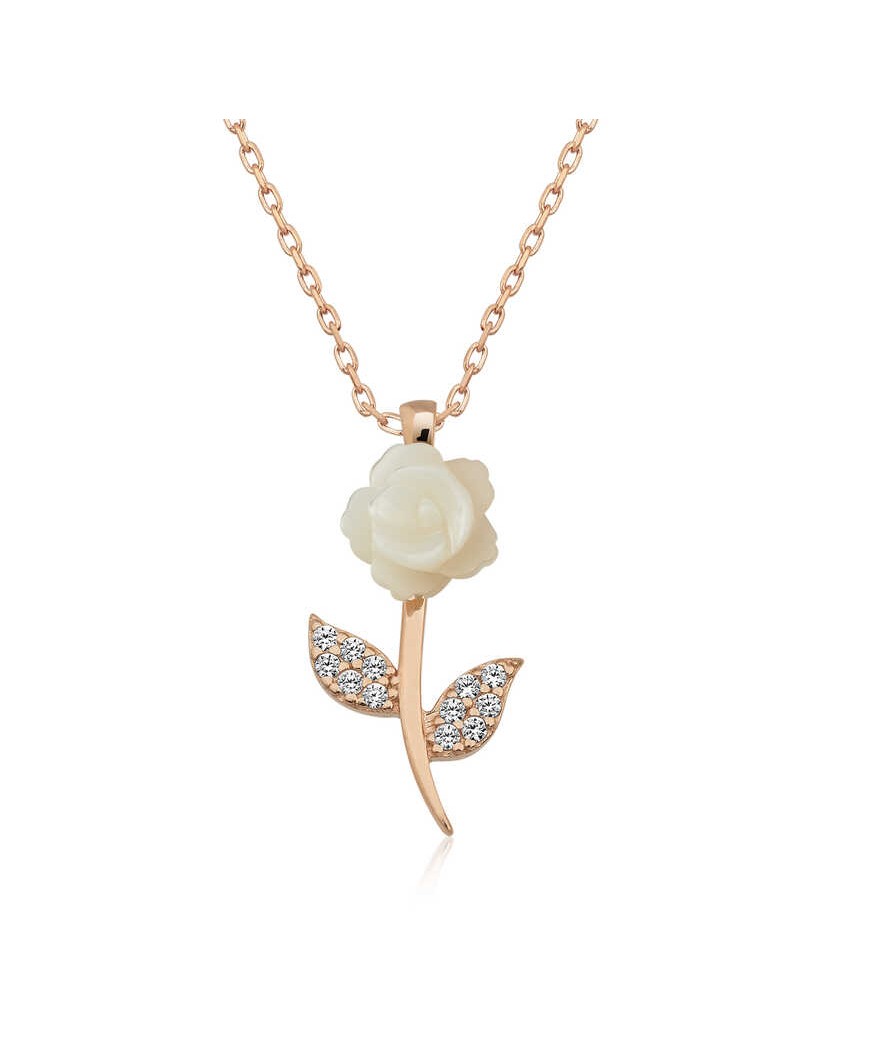 Gümüş Beyaz Gül Kolye