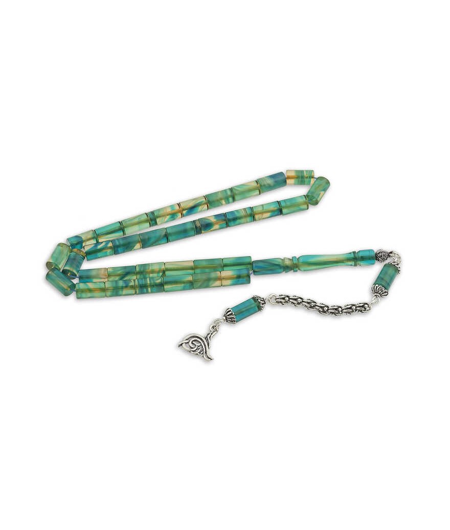 Gümüş Osmanlı Tuğra Armalı Püskül Ateş Kehribar Kesme Tesbih