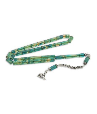 Gümüş Osmanlı Tuğra Armalı Püskül Ateş Kehribar Kesme Tesbih