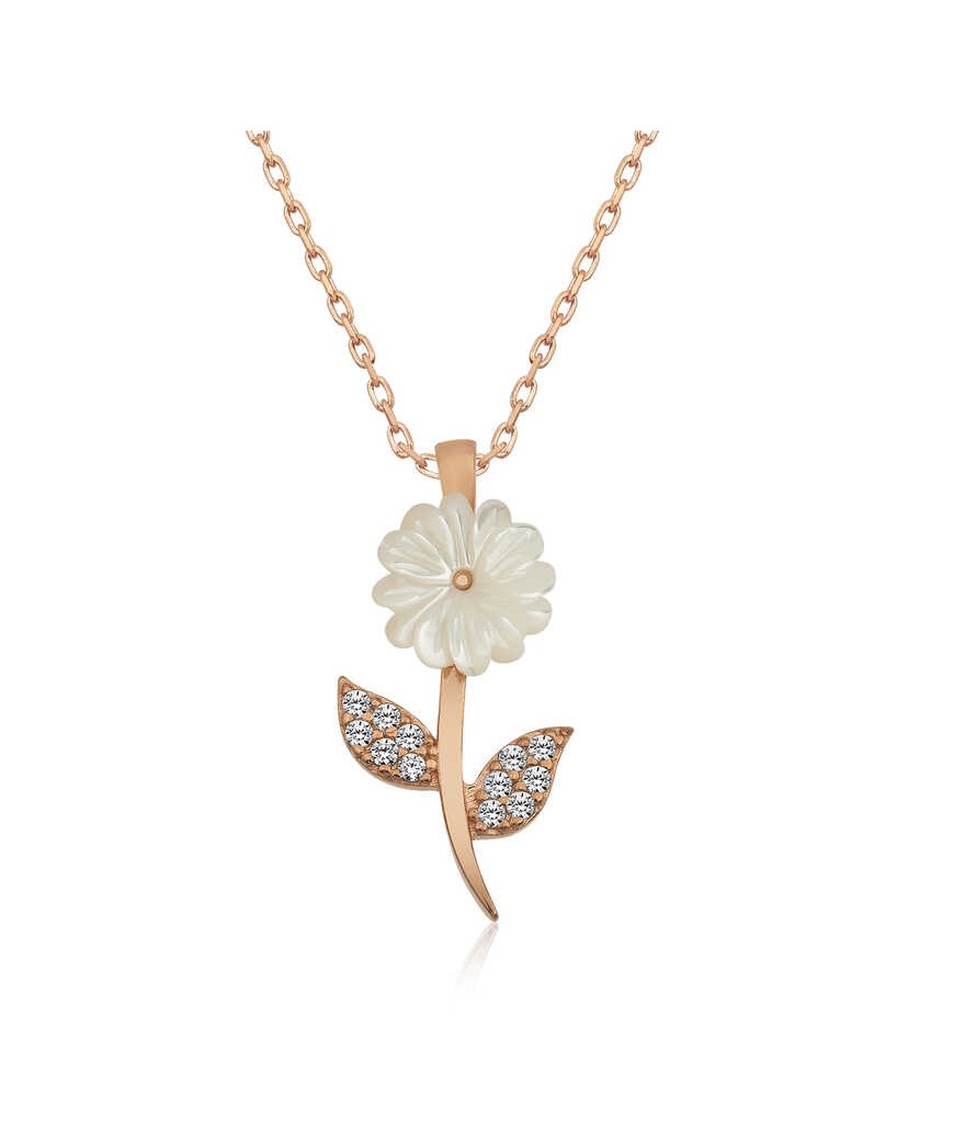 Gümüş Sedef Çiçek Kolye