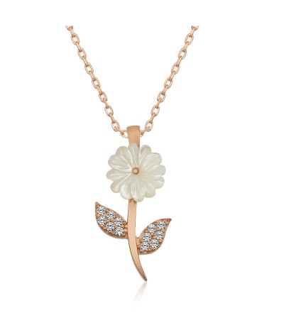 Gümüş Sedef Çiçek Kolye