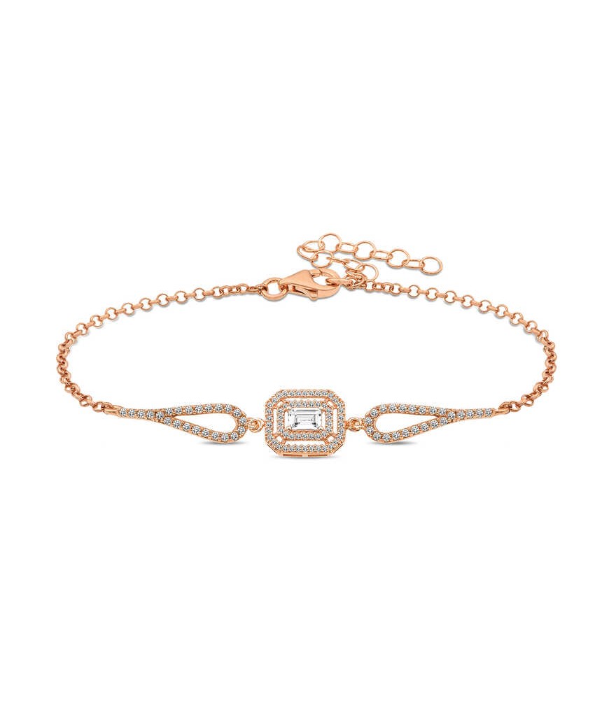 Gümüş Rose Dikdörtgen Baget Bileklik