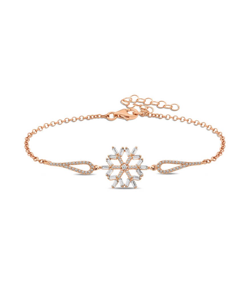 Gümüş Rose Baget Taşlı Kar Tanesi Bileklik
