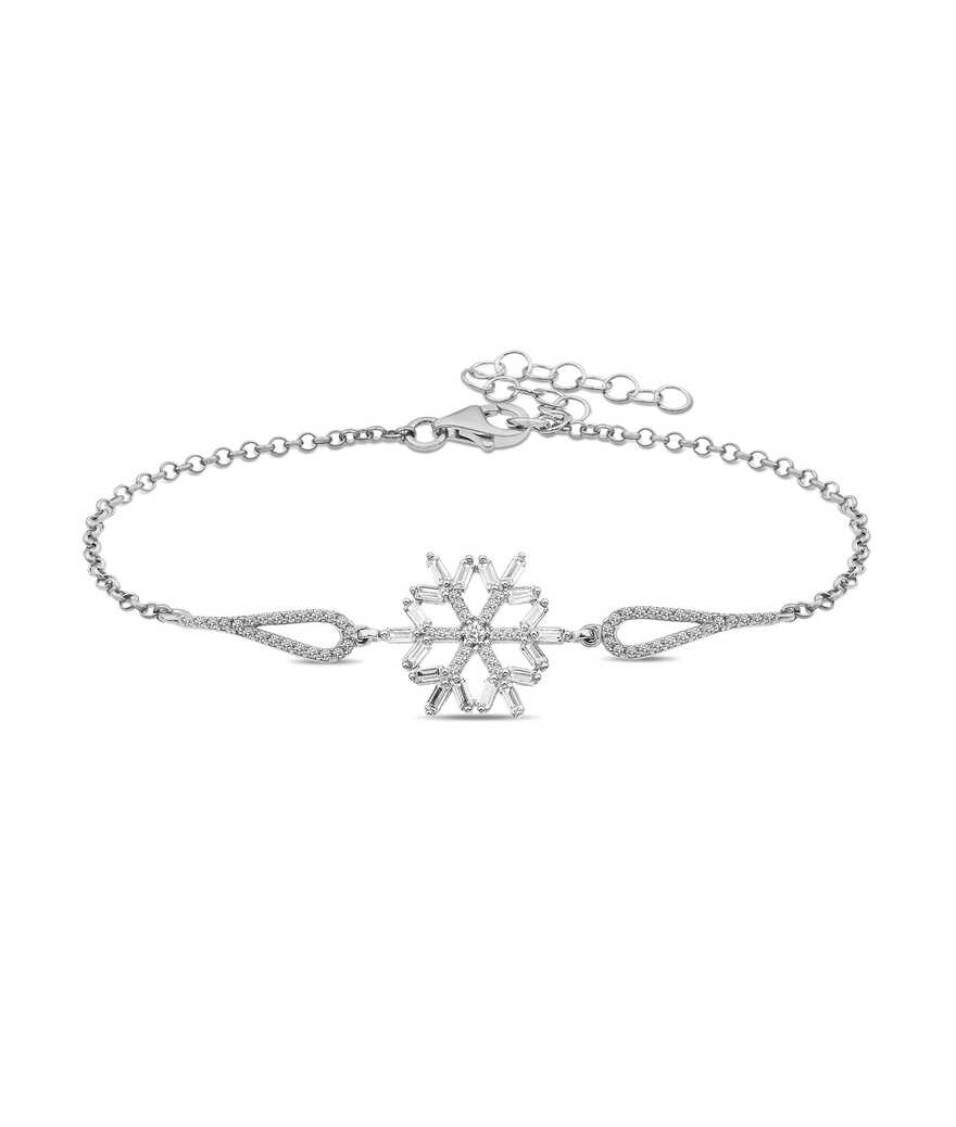 ​Gümüş Baget Taşlı Kar Tanesi Bileklik