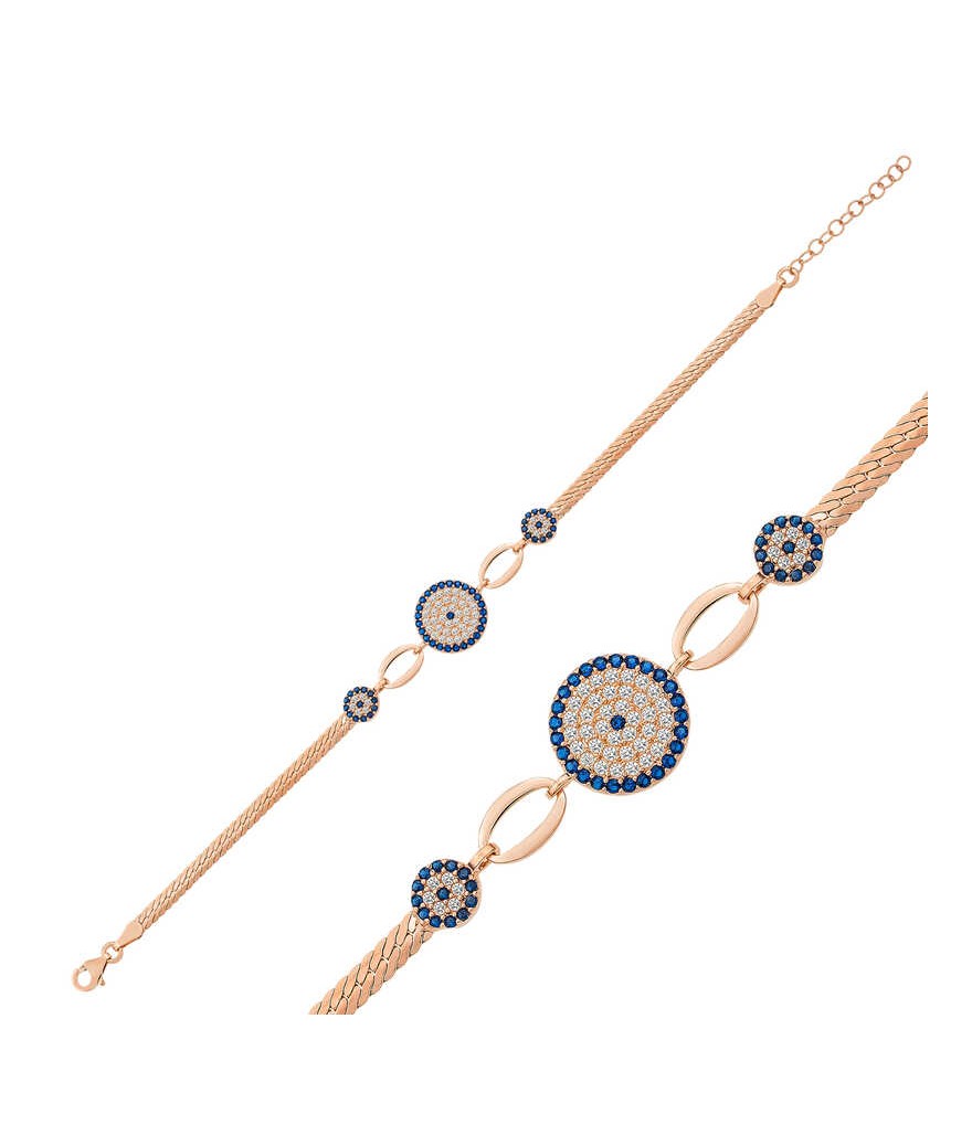 Gümüş Rose Nazar Boncuklu Bileklik