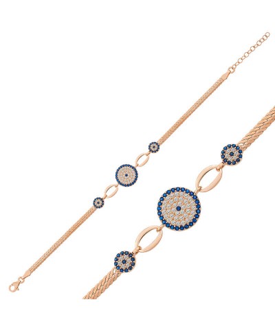 Gümüş Rose Nazar Boncuklu Bileklik