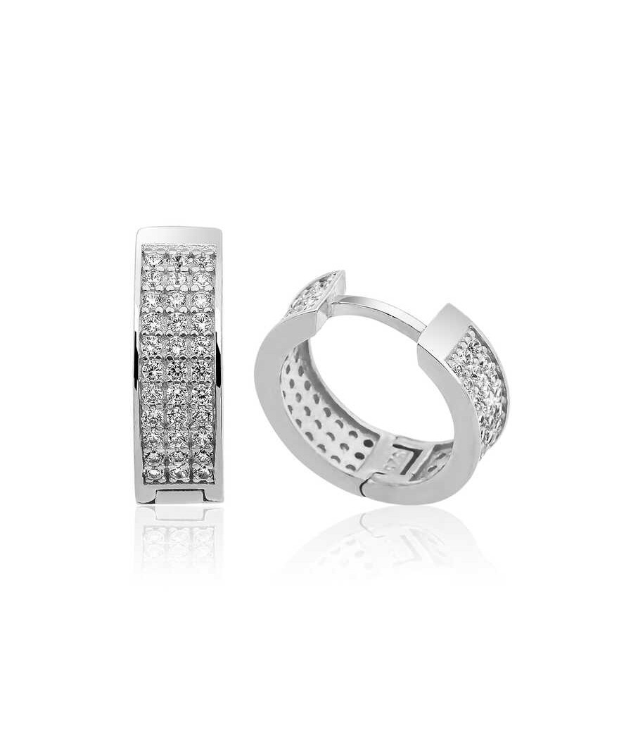 Gümüş Sıra Taşlı Halka Küpe