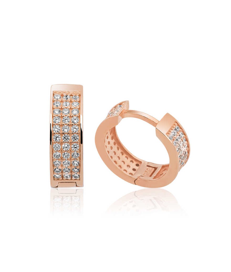 Gümüş Rose Sıra Taşlı Halka Küpe