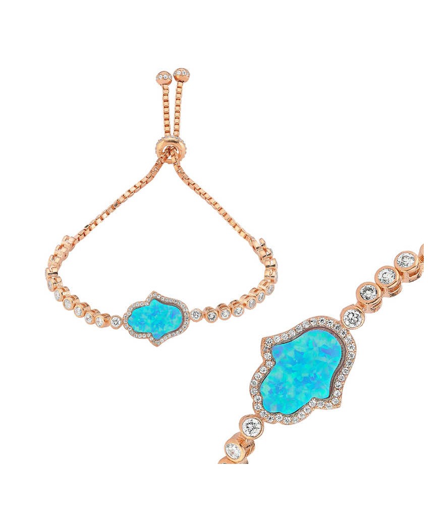 Gümüş Mavi Opal Fatma Eli Asansör Bileklik