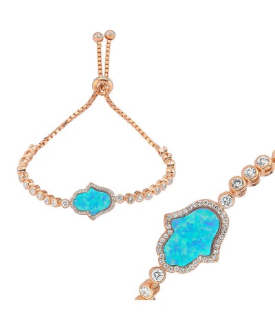 Gümüş Mavi Opal Fatma Eli Asansör Bileklik