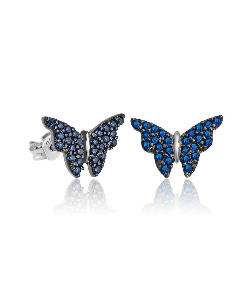 Gümüş Lacivert Kelebek Küpe