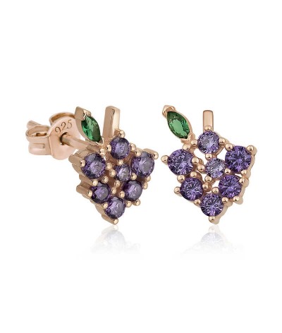 ​Gümüş Üzüm Figürlü Meyve Çivi Küpe