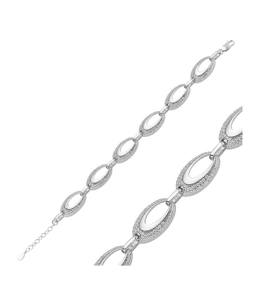 Gümüş Taşlı Oval Bayan Bileklik