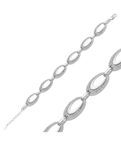 Gümüş Taşlı Oval Bayan Bileklik