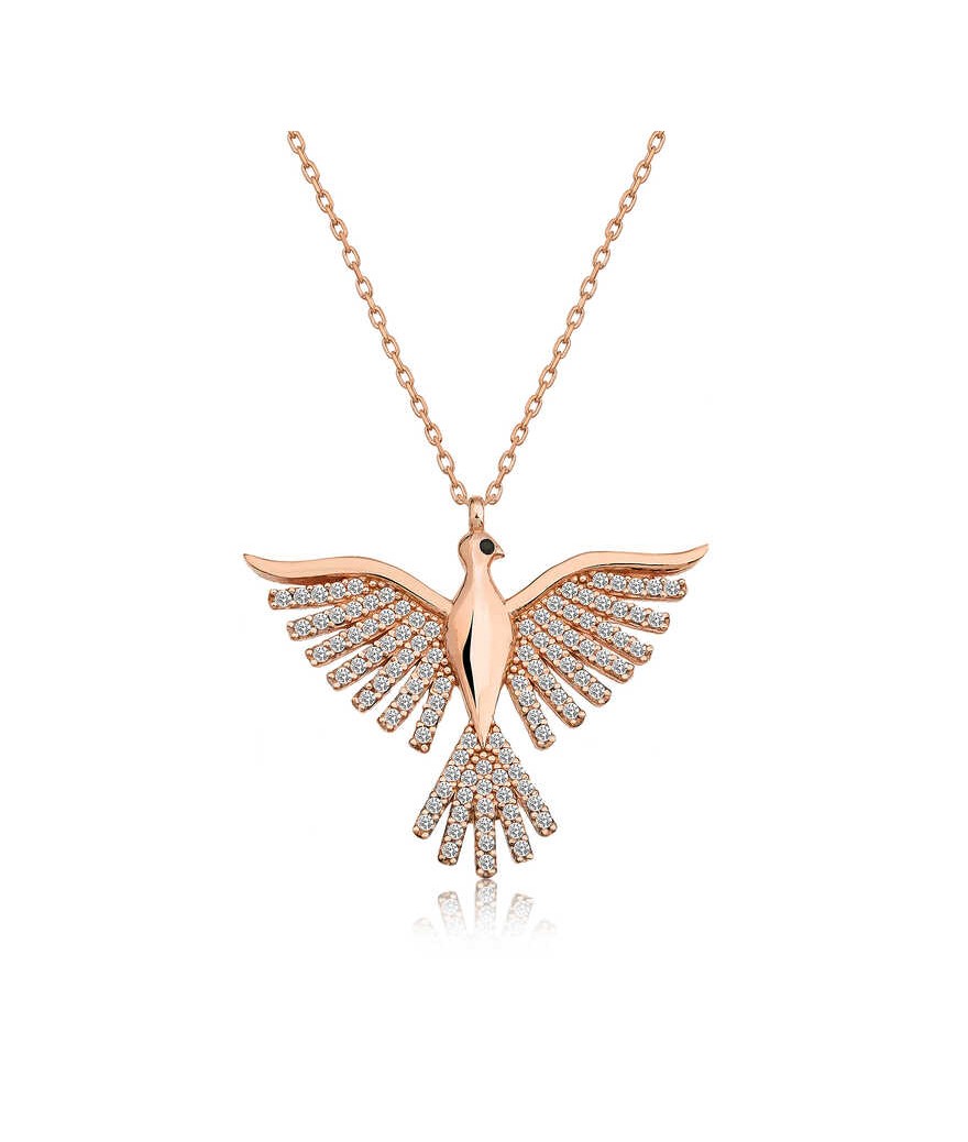 ​Gümüş Zümrüd-ü Anka Kuşu Bayan Kolye