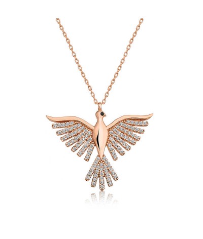 ​Gümüş Zümrüd-ü Anka Kuşu Bayan Kolye