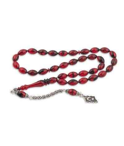 ​Gümüş Ay Yıldız Püskül Arpa Sıkma Kehribar Tesbih