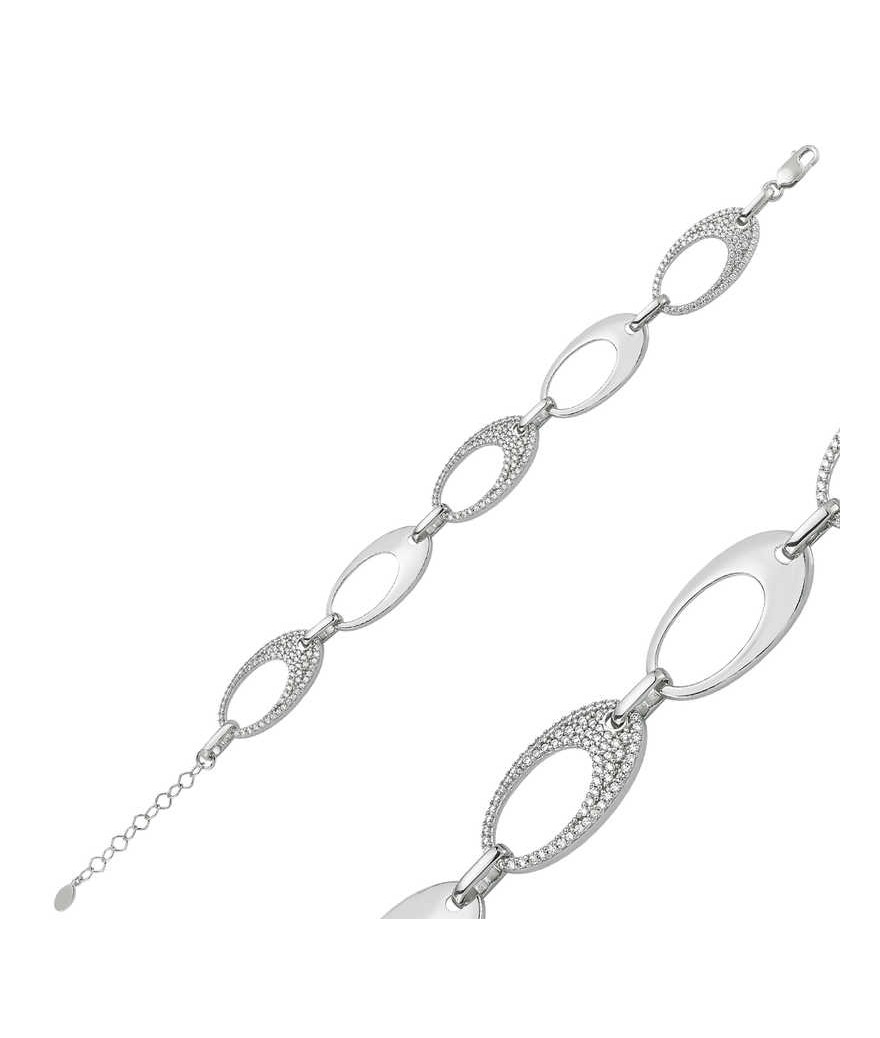 Gümüş Taşlı Oval Bayan Bileklik