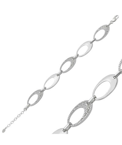 Gümüş Taşlı Oval Bayan Bileklik