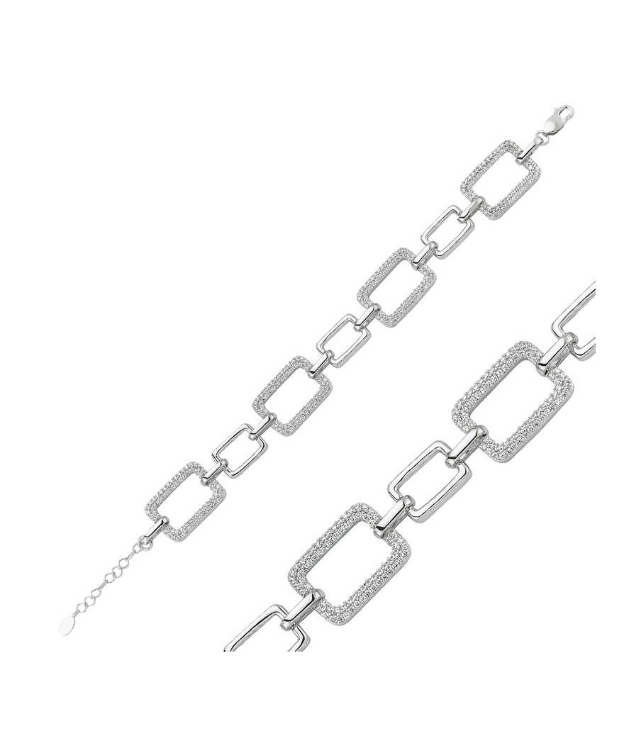 Gümüş Kare Taşlı Bayan Bileklik