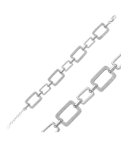 Gümüş Kare Taşlı Bayan Bileklik